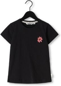 Moodstreet Zwarte T-shirt T-shirt Flower Embroidery