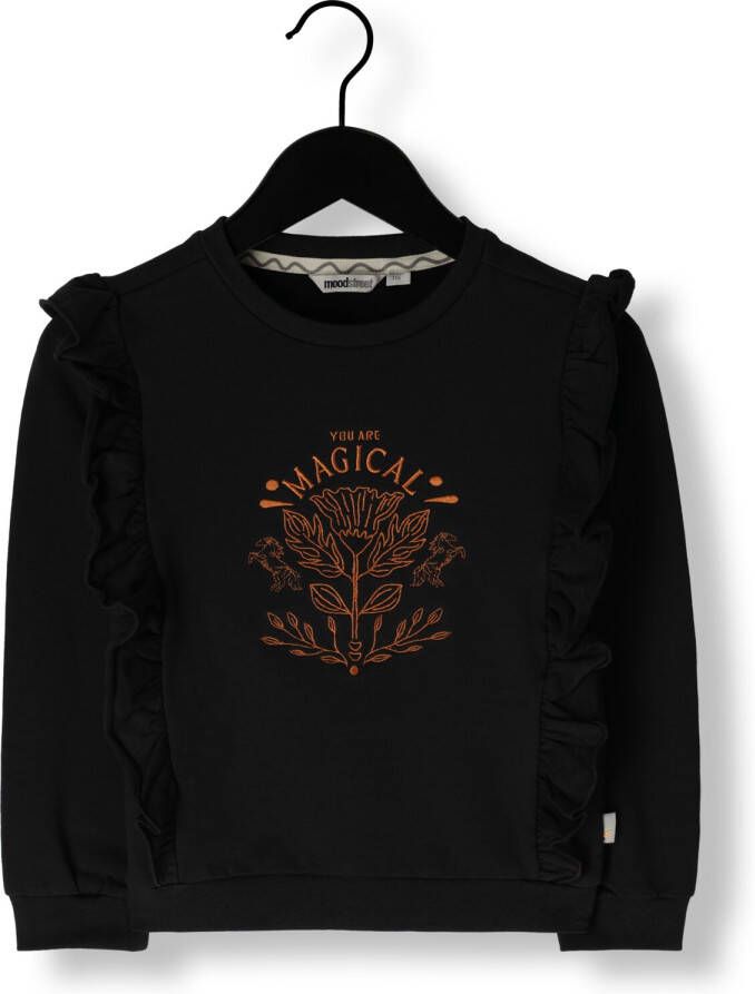 Moodstreet sweater met printopdruk zwart oranje Meisjes Stretchkatoen Ronde hals 146 152