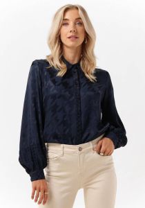 Mos Mosh blouse Tan Alia Shirt met pied-de-poule donkerblauw