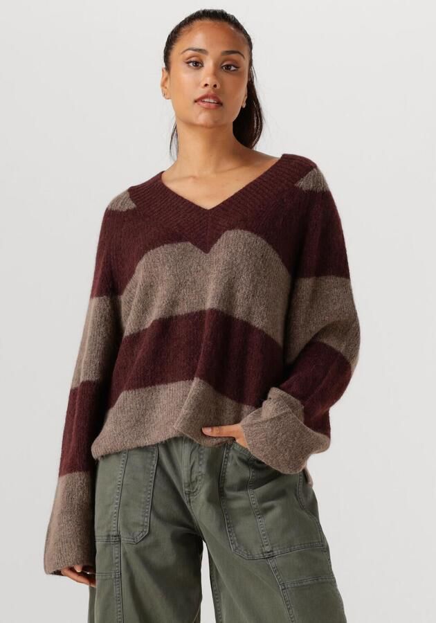 MOS MOSH Dames Truien & Vesten Mmtaci Stripe Ls V-neck Knit Bruin - Foto 4