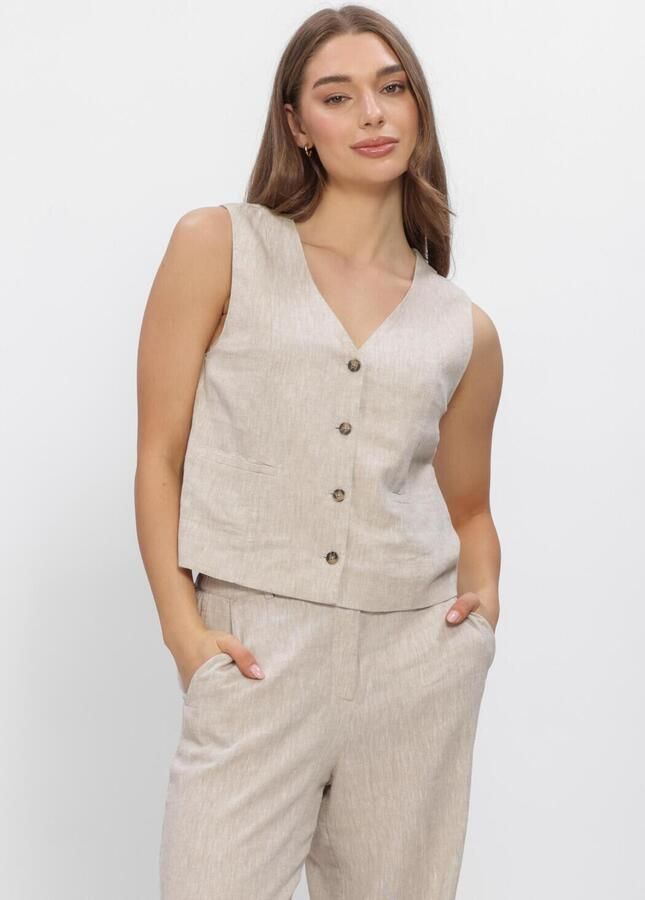 MSCH Copenhagen Bodywarmer van linnenmix met strookzakken model 'Viana Ginia'