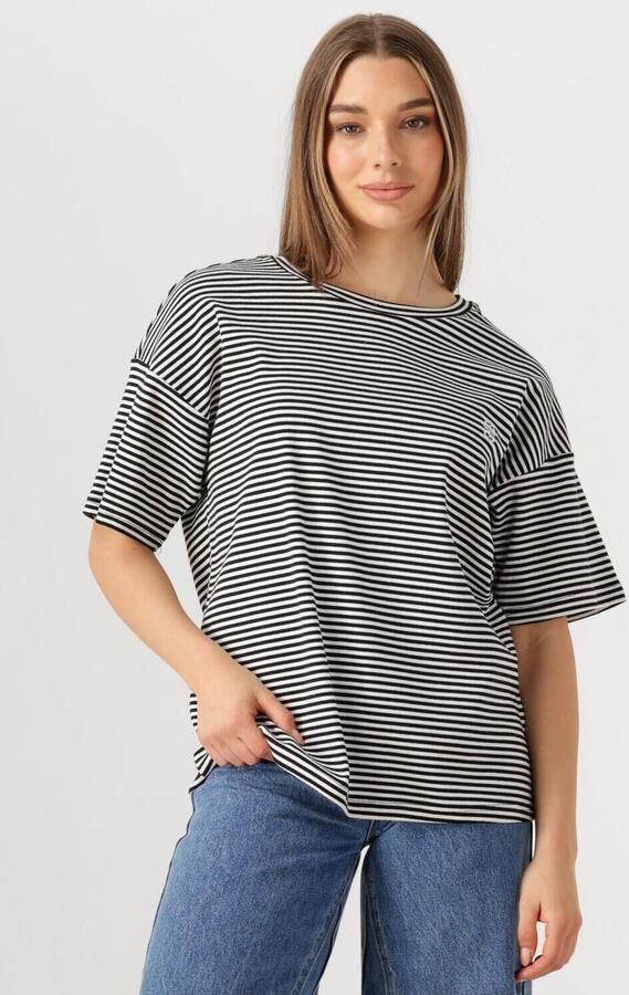 My Essential Wardrobe Geborduurde Tee Zwart met Witte Strepen Black Dames - Foto 4