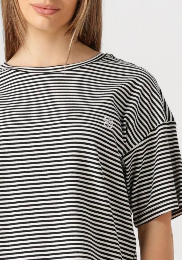 My Essential Wardrobe Geborduurde Tee Zwart met Witte Strepen Black Dames - Foto 2