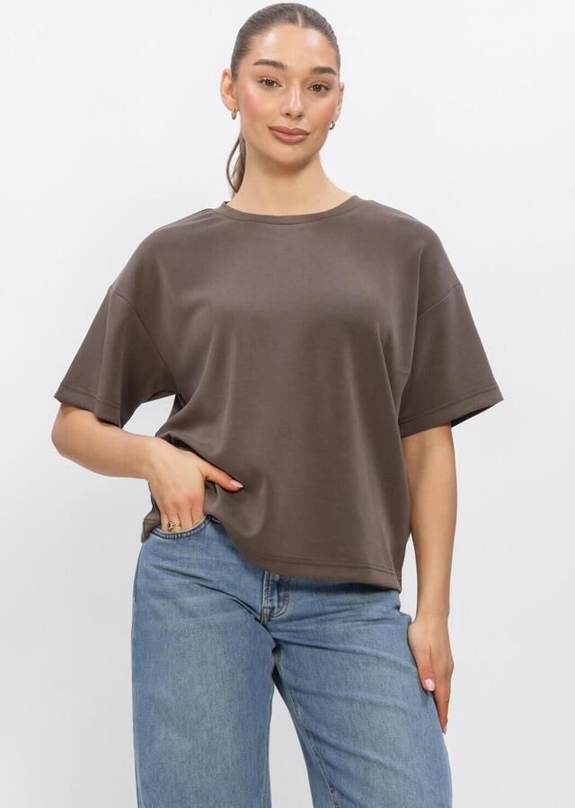 MY ESSENTIAL WARDROBE Dames Tops & T-shirts Hellemw Emb Boxy Tee Taupe