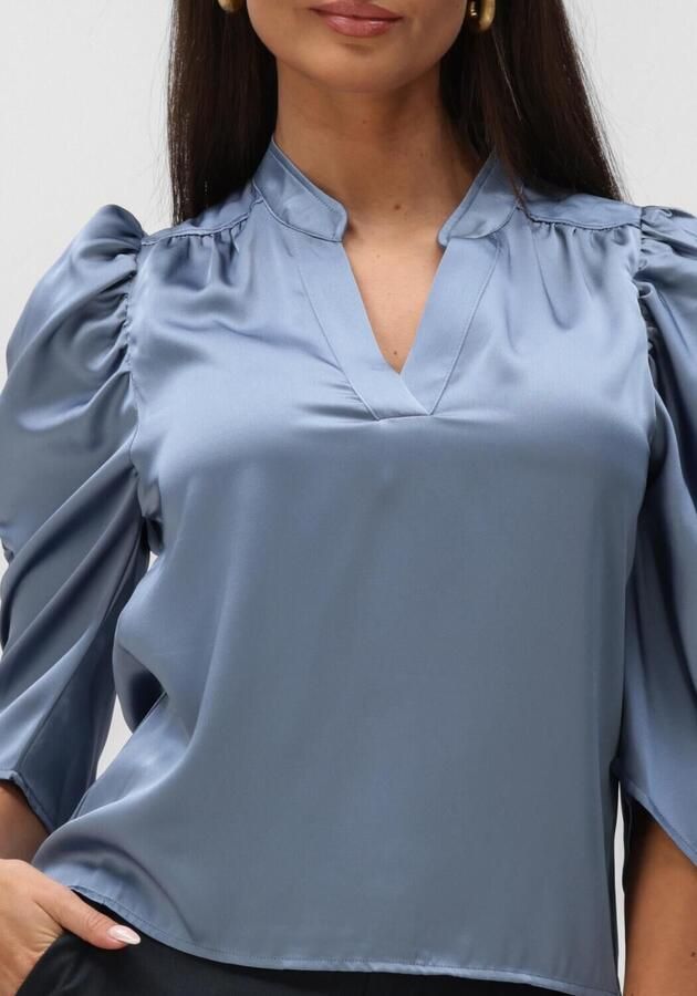 NEO NOIR Dames Blouses Alvira Drapy Satin Blous Blauw - Foto 4