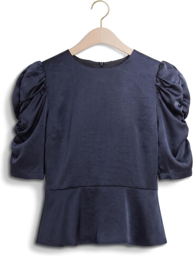 NEO NOIR Dames Blouses Benua Heavy Sateen Blouse Donkerblauw - Foto 2