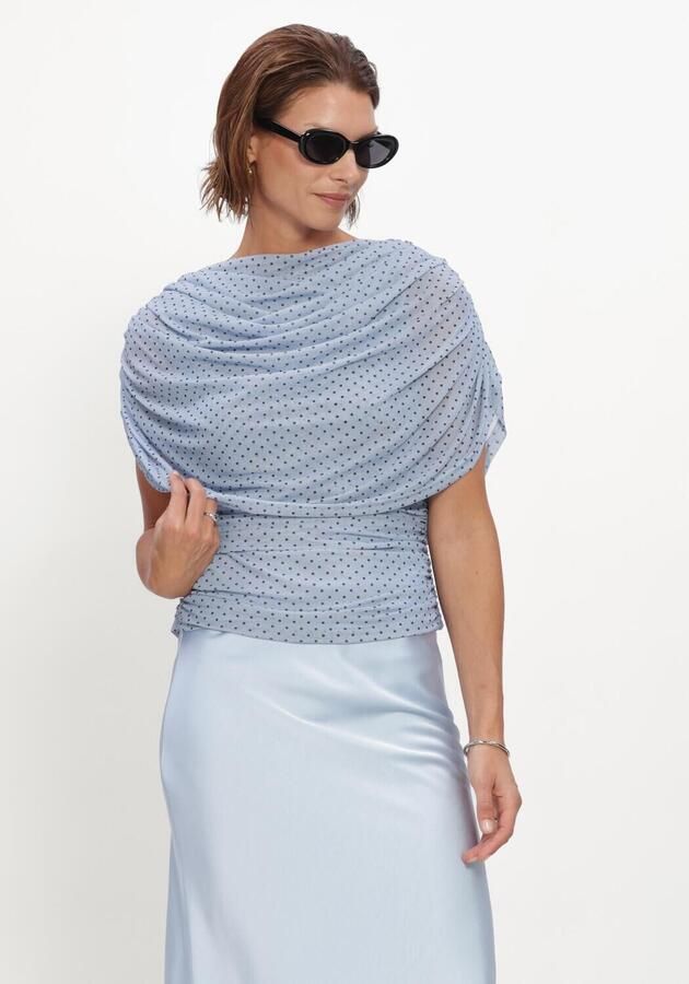 NEO NOIR Dames Blouses Cottuna Dot Drapy Mesh Top Lichtblauw