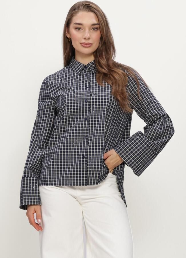 NEO NOIR Dames Blouses Drew Check Bedaz Shirt Donkerblauw