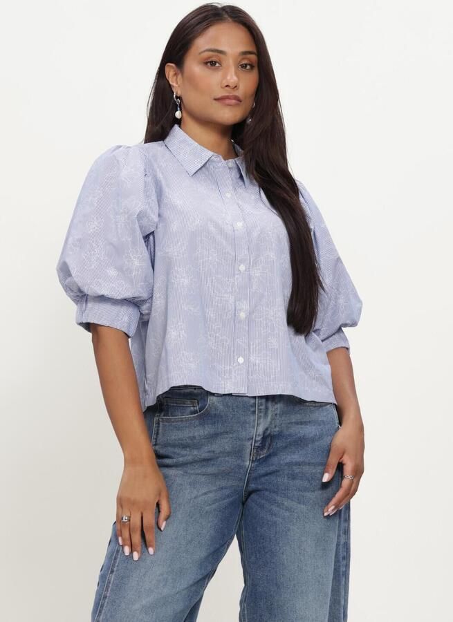NEO NOIR Dames Blouses Etta Flower Stripe Shirt Blauw