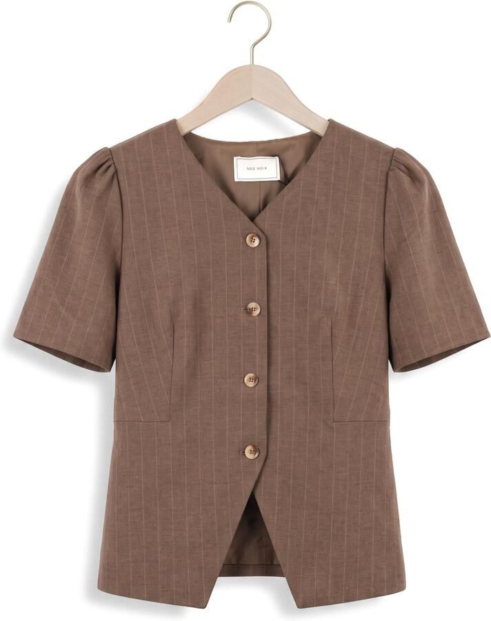 NEO NOIR Dames Blouses Jules Pinstripe Blouse Bruin - Foto 2