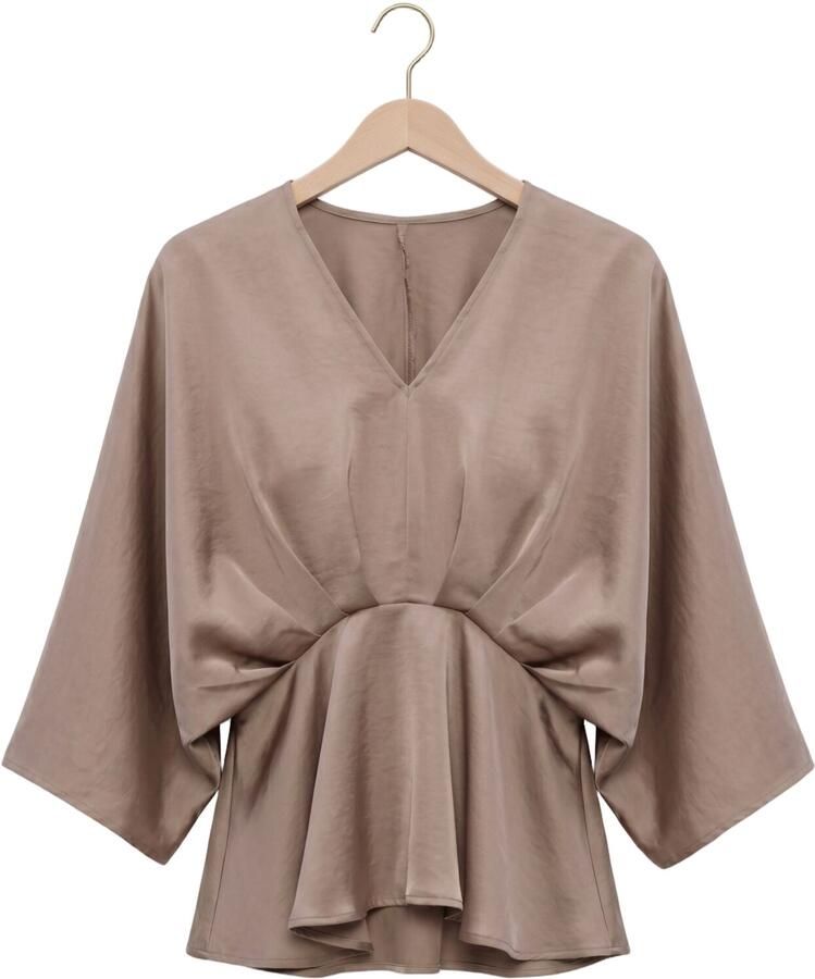 NEO NOIR Dames Blouses Rivina Heavy Sateen Blouse Taupe - Foto 2