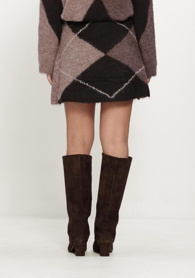 NEO NOIR Dames Rokken Gisa Check Fluff Knit Skirt Bruin - Foto 3