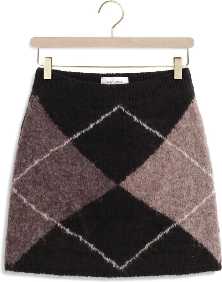 NEO NOIR Dames Rokken Gisa Check Fluff Knit Skirt Bruin - Foto 2