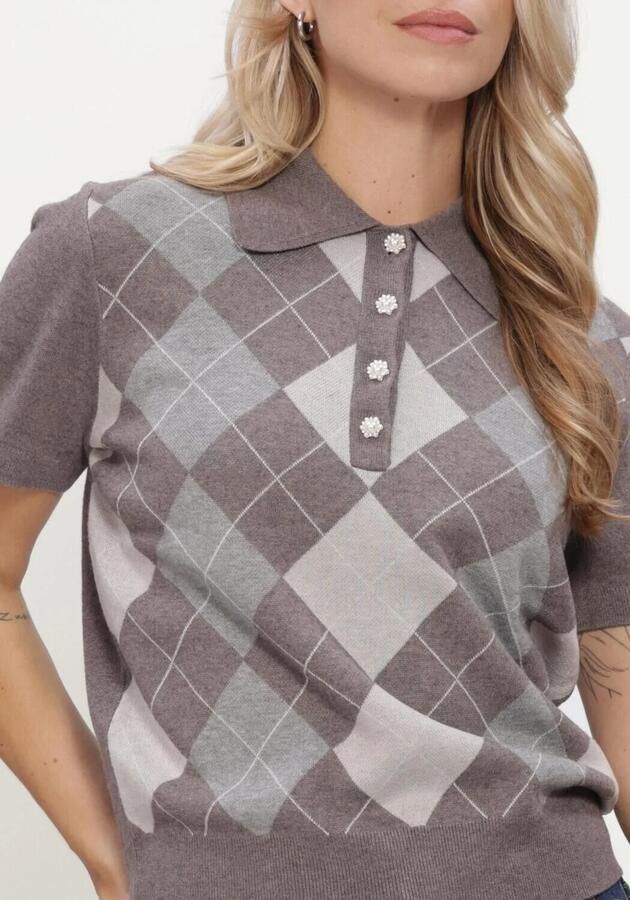 NEO NOIR Dames Tops & T-shirts Gia Check Knit Blouse Taupe - Foto 4