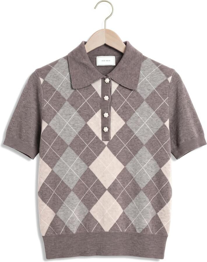 NEO NOIR Dames Tops & T-shirts Gia Check Knit Blouse Taupe - Foto 2