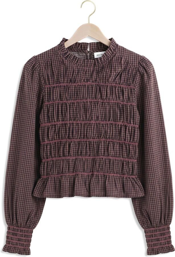 NEO NOIR Dames Tops & T-shirts Oliana Check Blouse Bruin - Foto 4