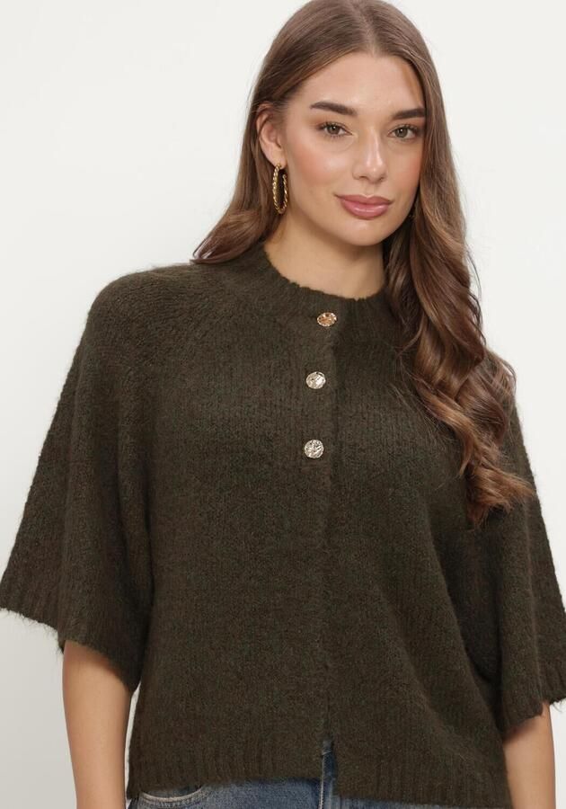 NEO NOIR Dames Truien & Vesten Benuta Fluffy Knit Cardigan Donkergroen - Foto 4