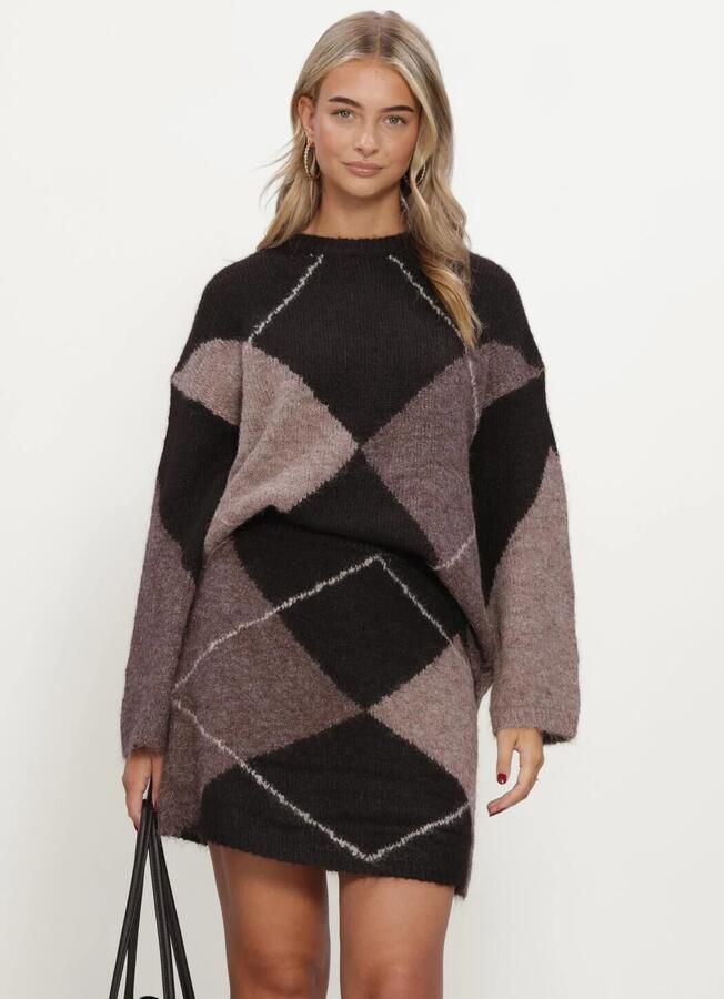 NEO NOIR Dames Truien & Vesten Inga Check Fluff Knit Blouse Bruin