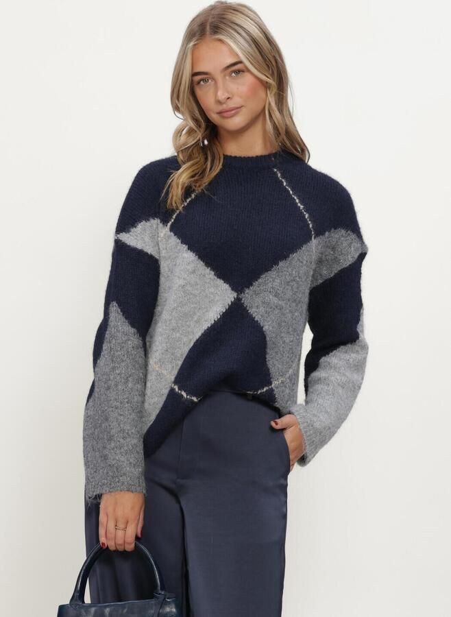 NEO NOIR Dames Truien & Vesten Inga Check Fluff Knit Blouse Donkerblauw
