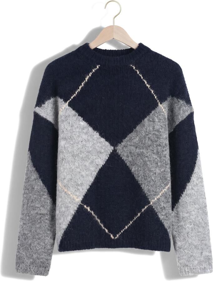 NEO NOIR Dames Truien & Vesten Inga Check Fluff Knit Blouse Donkerblauw - Foto 2