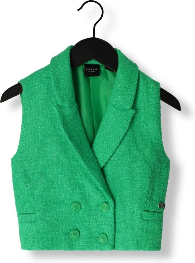 NIK&NIK gilet Sherry met textuur groen Meisjes Polyester Reverskraag 128