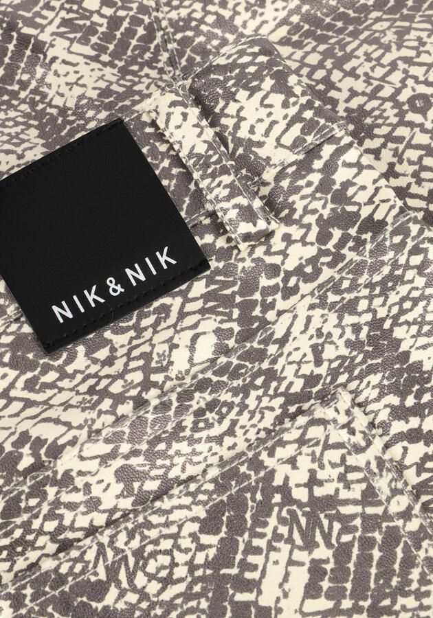 NIK&NIK imitatieleren broek Snakeskin met dierenprint ecru zwart