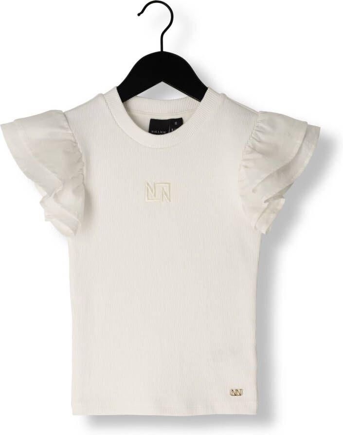 NIK & NIK Meisjes Tops & T-shirts Volant Sleeve Rib T-shirt Wit