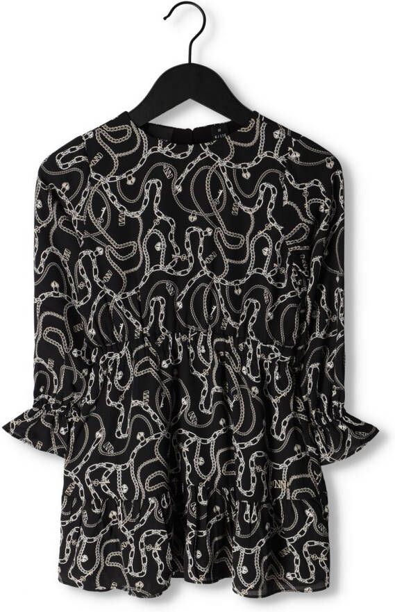 NIK&NIK A-lijn jurk Karla met all over print zwart Meisjes Polyester Ronde hals 128