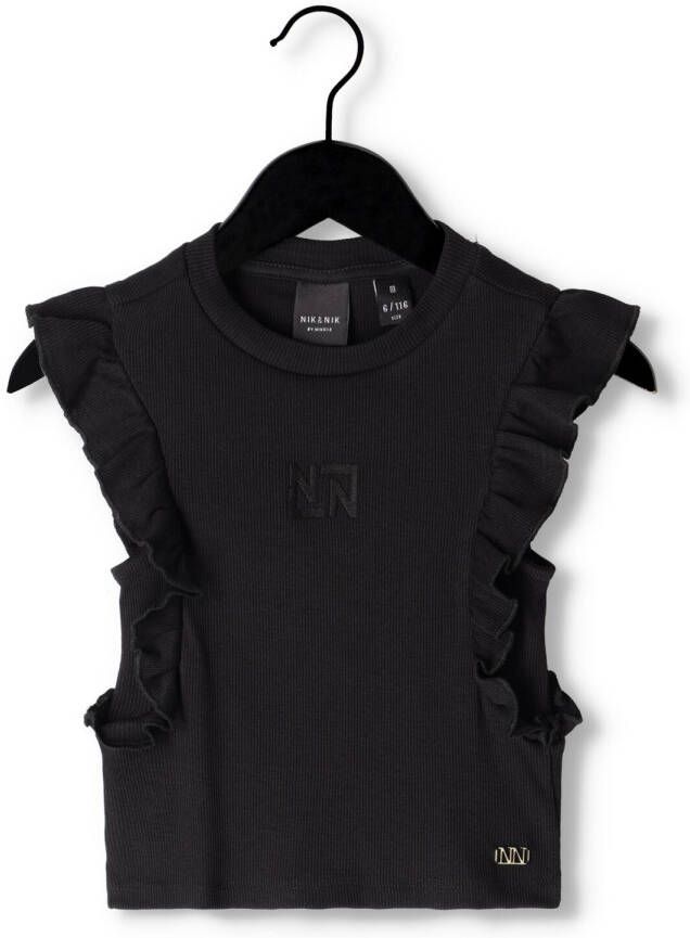 NIK & NIK Meisjes Tops & T-shirts Rib Sleeve Top Zwart