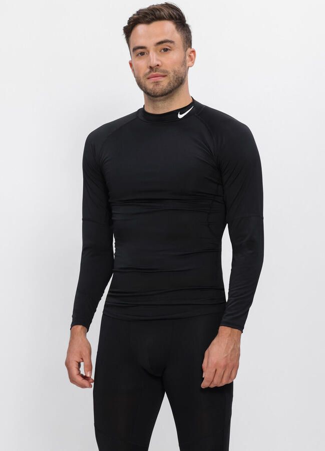 Nike Pro Dri-FIT fitnesstop met hoge hals en lange mouwen voor heren Zwart