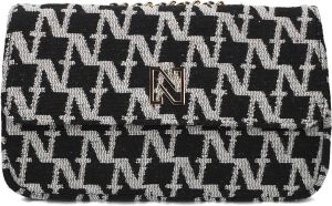 NIKKIE crossbody tas Tweed met all-over logoprint zwart wit