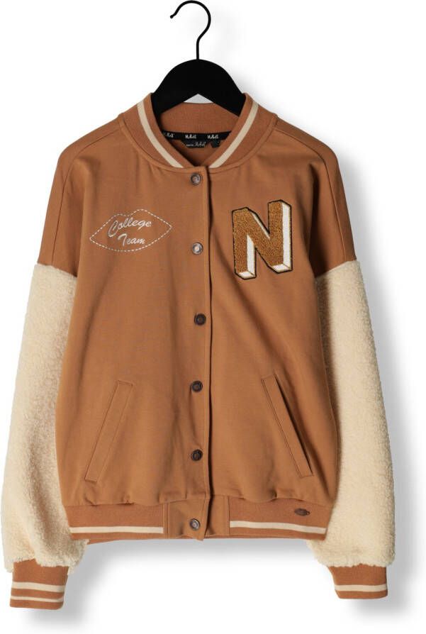 NoBell baseball jacket Barsy met 3D applicatie kaneelbruin offwhite Jas Meisjes Katoen Button down 122 128