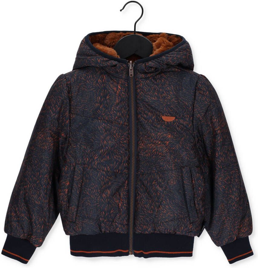 NONO reversible imitatiebont winterjas camel donkerblauw