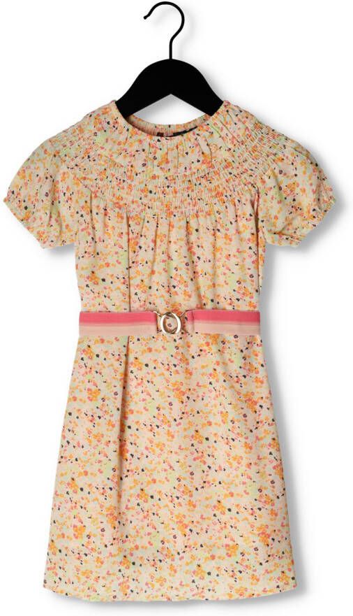 NONO jurk Manil met all over print en ceintuur oranje roze Meisjes Gerecycled materiaal (duurzaam) Ronde hals 158 164