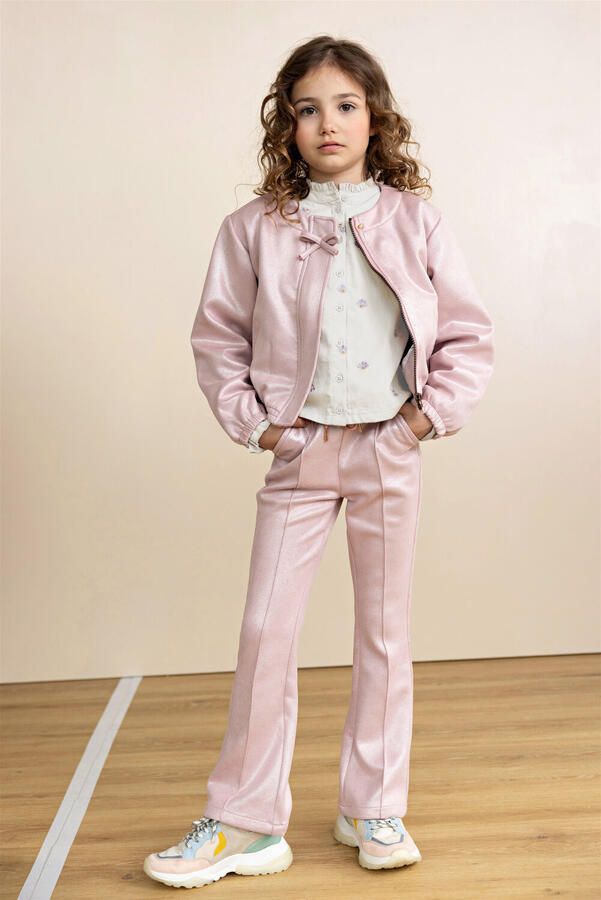 NONO Meisjes Broeken Soy Flared Coated Pants Lichtroze - Foto 4