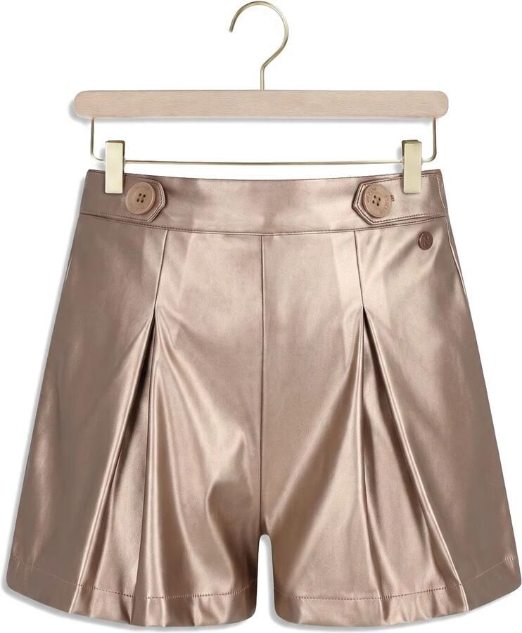 NONO imitatieleren regular fit casual short goud Korte broek Meisjes Imitatieleer