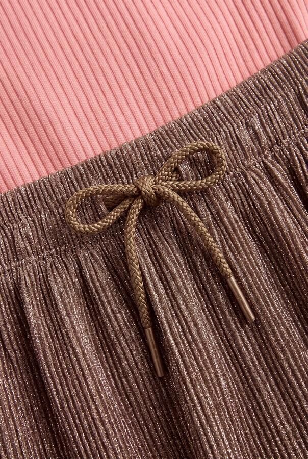 NONO plissé midi jurk roze bruin Meisjes Polyester Ronde hals Effen