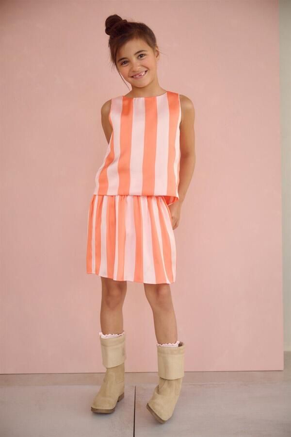 NONO Meisjes Rokken Ninu Satin Blok Striped Skirt Oranje - Foto 3