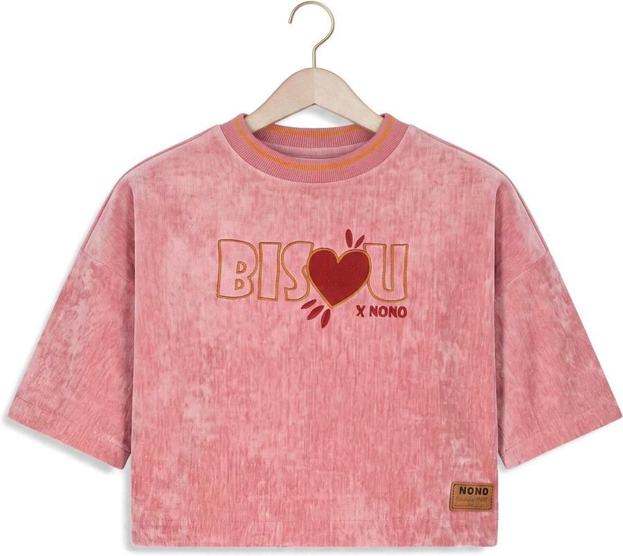 NONO fluwelen cropped top met borduursels en tekst roze Meisjes Polyester Ronde hals