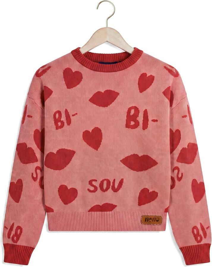 NONO gebreide trui met hartjes roze rood Meisjes Acryl Ronde hals All over print