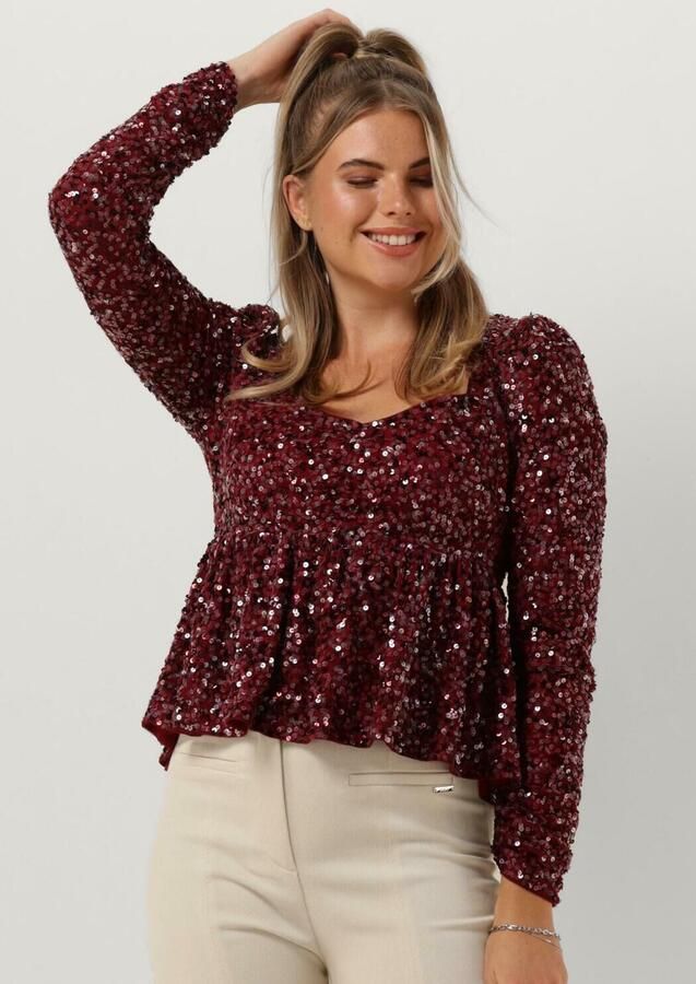 Notes Du Nord Romantische Ida Blouse met Paillet Mesh Rood Dames