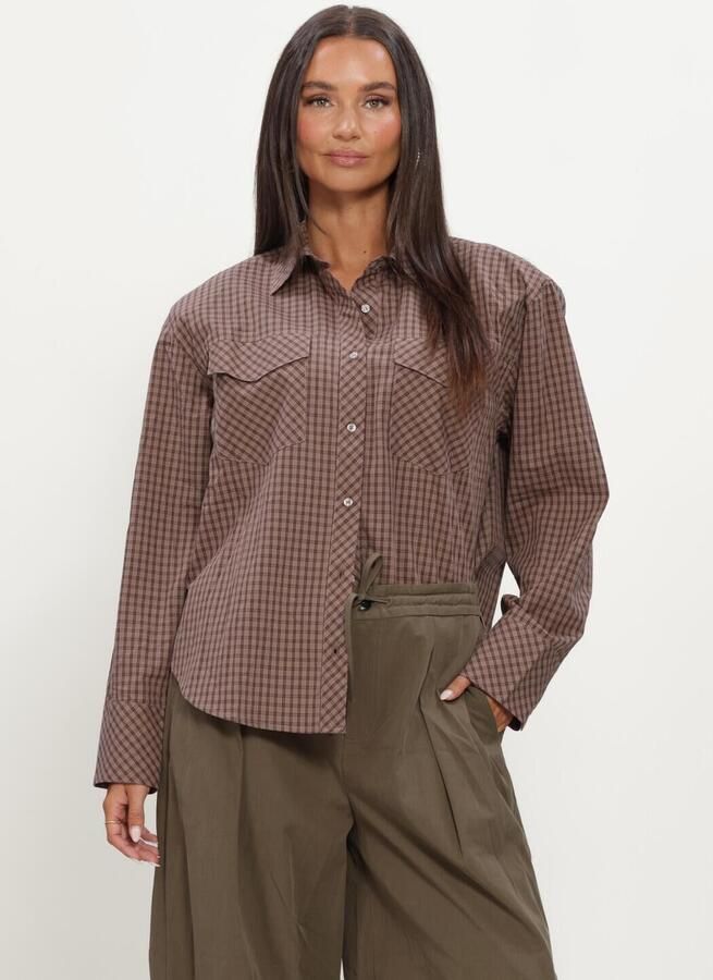 NOTRE-V Dames Blouses Nv-isabe Mini Check Bruin