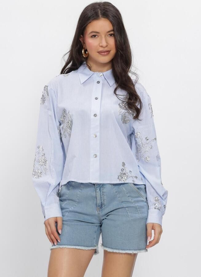 NUKUS Dames Blouses Adora Blouse Stripe Lichtblauw