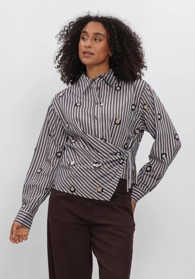 NUKUS gestreepte blouse met pailletten blauw