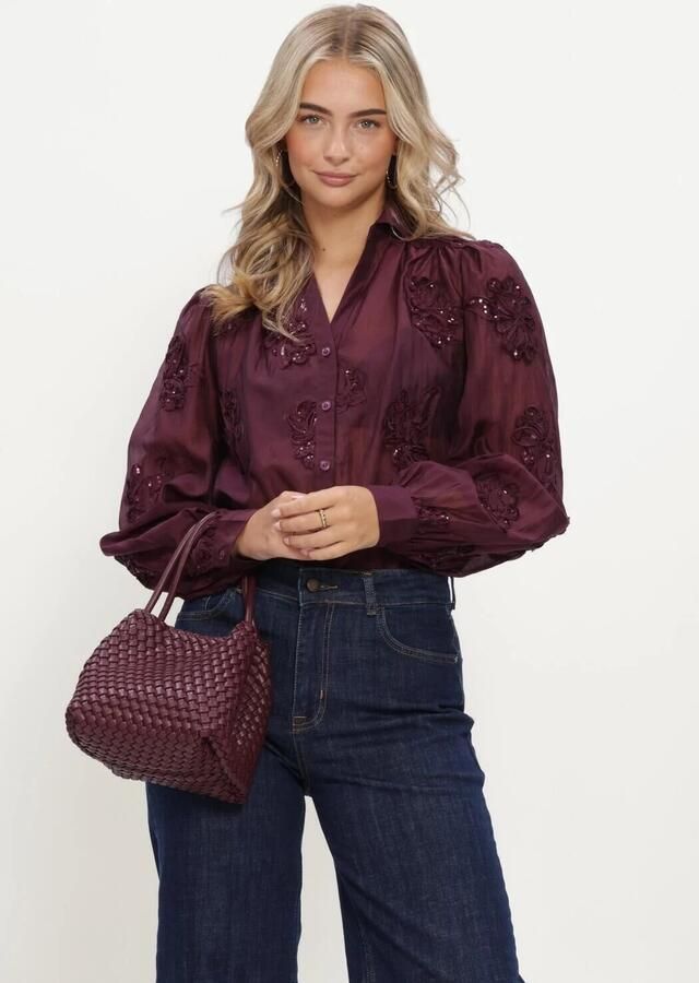NUKUS Dames Blouses Antonella Blouse Paillet Flower: Bordeaux