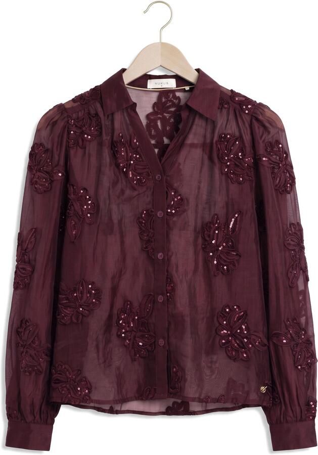 NUKUS Dames Blouses Antonella Blouse Paillet Flower: Bordeaux - Foto 4