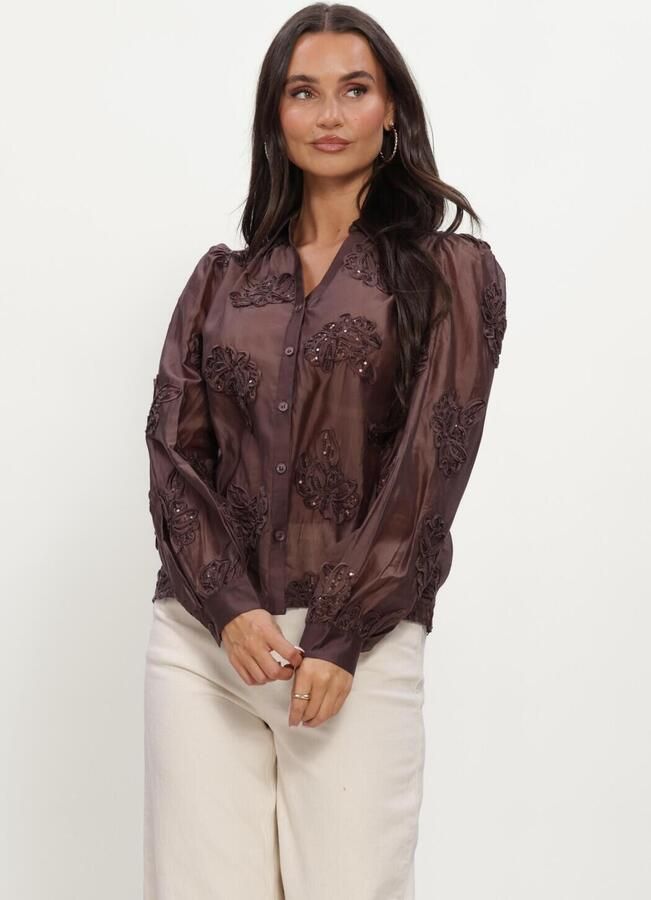 NUKUS Dames Blouses Antonella Blouse Paillet Flower: Bruin