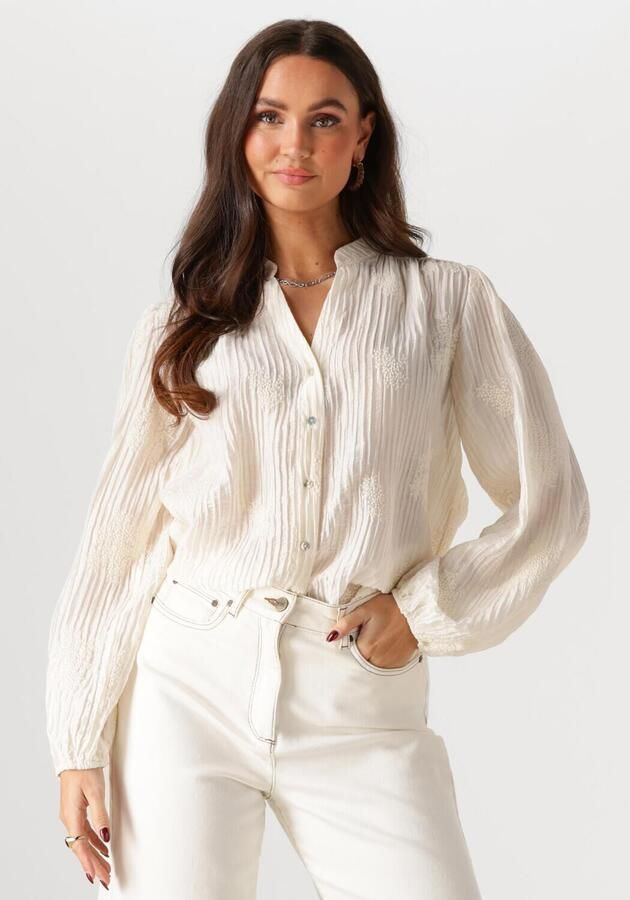 Nukus Geborduurde Blouse Lange Mouw Beige Dames - Foto 4