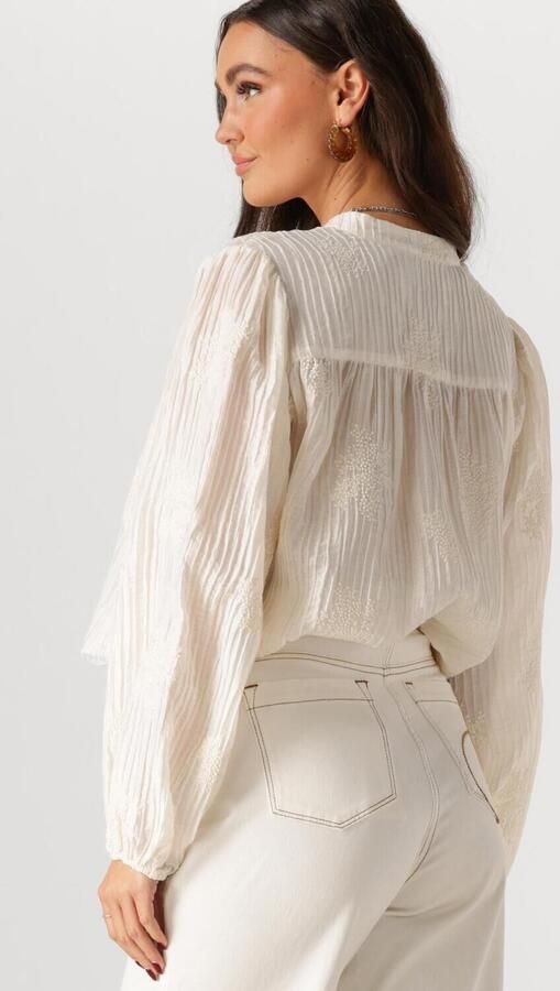 Nukus Geborduurde Blouse Lange Mouw Beige Dames - Foto 3