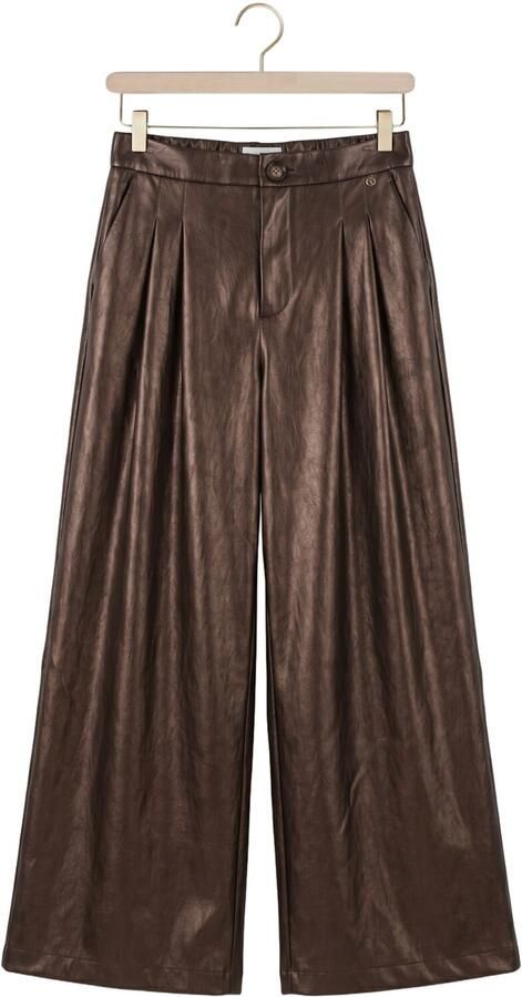 NUKUS imitatieleren wide leg broek donkerbruin - Foto 4